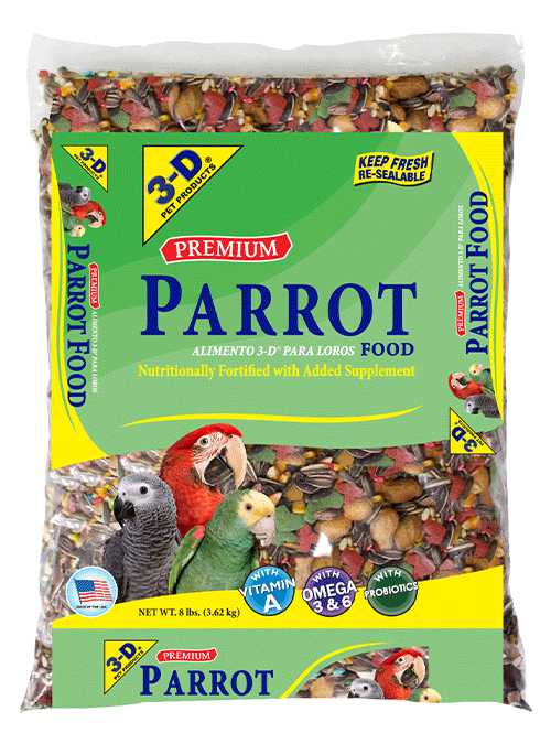 Parrot food in a bowl